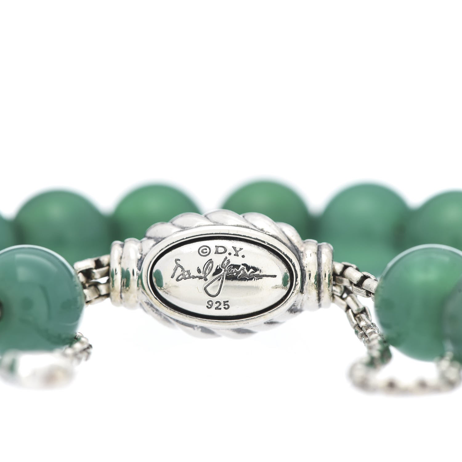 David Yurman Sterling Silver Green Onyx 8mm Spiritual Beads Bracelet 4 of 4