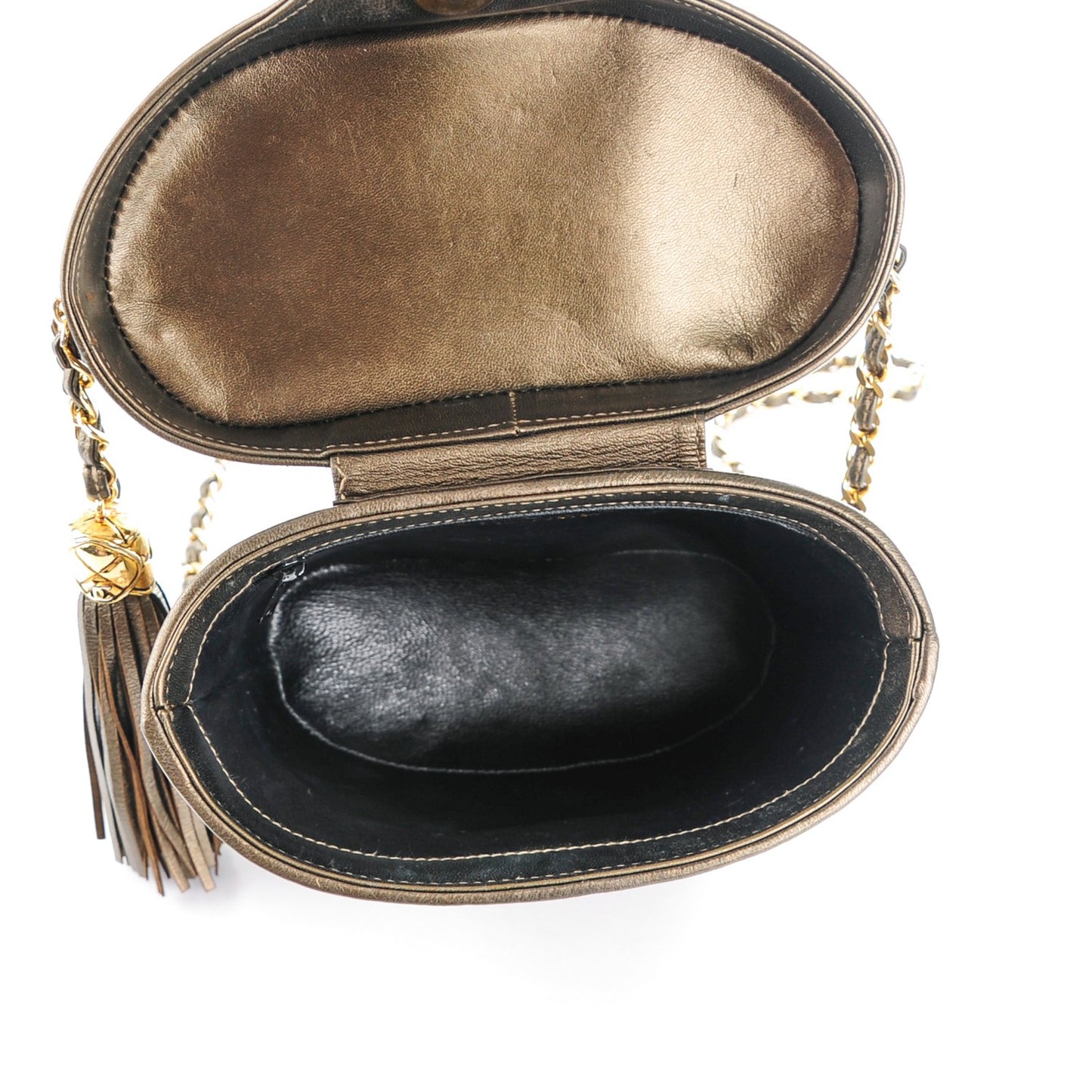 Metallic Lambskin Quilted Tassel Shoulder Bag Green