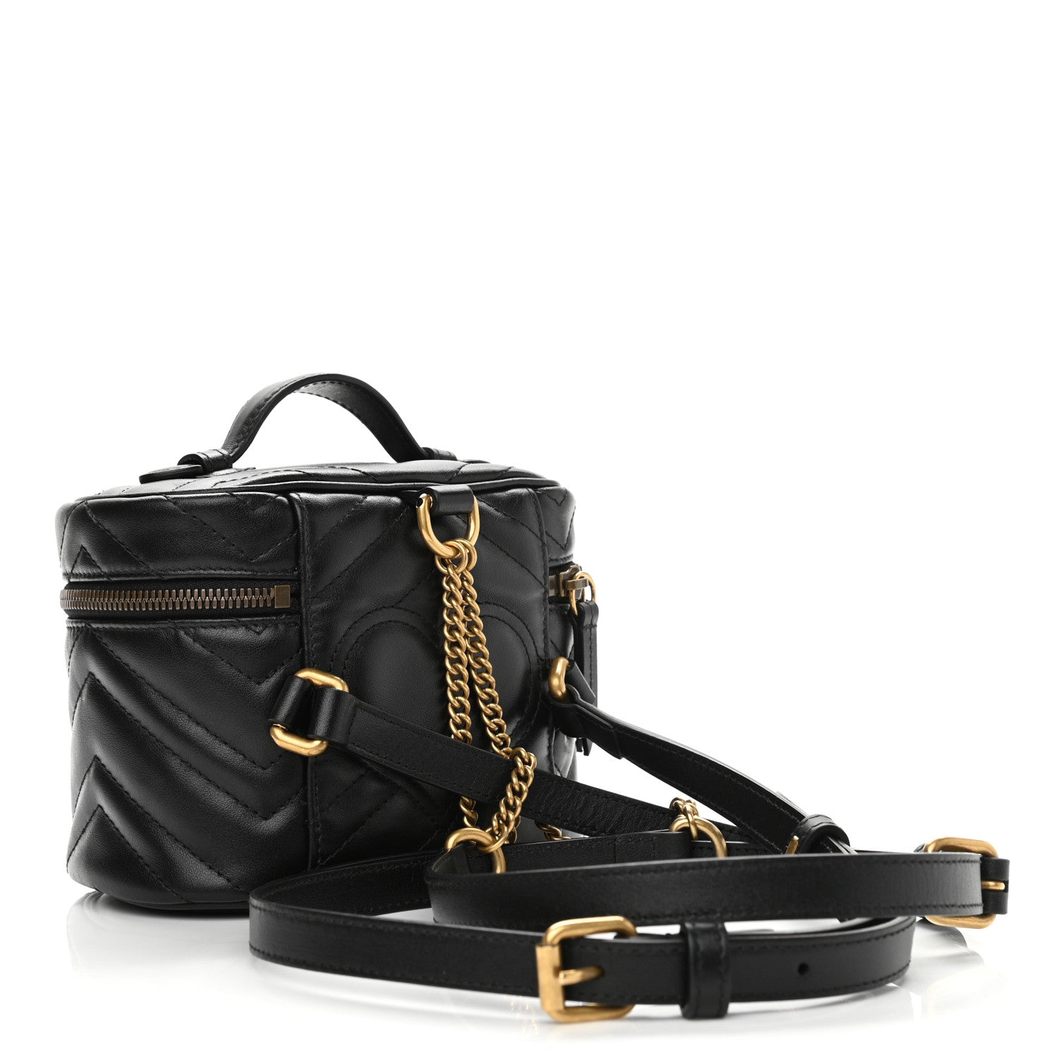 Gucci Calfskin Matelasse Mini GG Marmont Round Backpack Black 3 of 11
