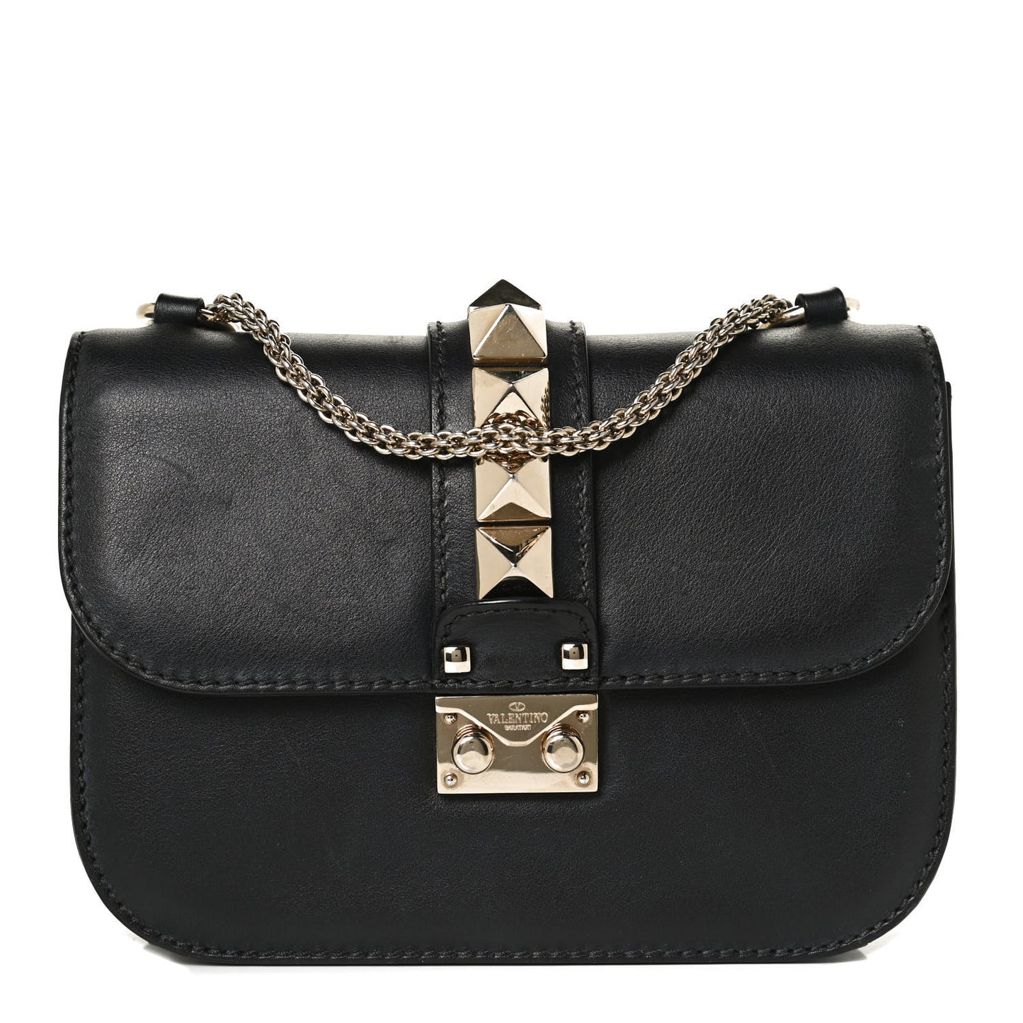 Vitello Small Glam Lock Rockstud Flap Black