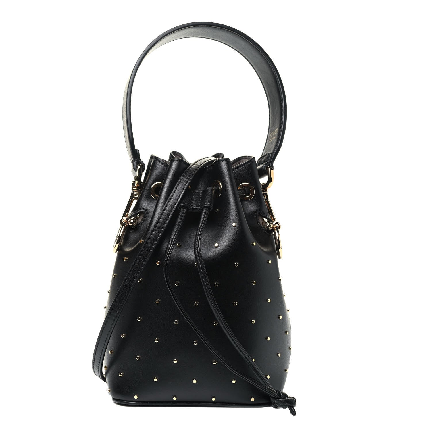 Fendi Vitello Liberty F is Fendi Studded Mini Mon Tresor Bucket Bag Black Gold 1 of 3