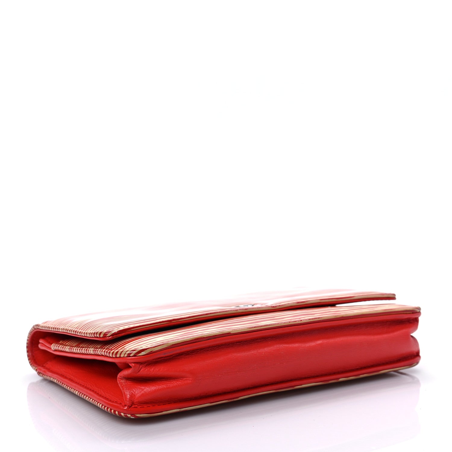 Chanel Patent Striped Wallet On Chain WOC Red 3 of 8
