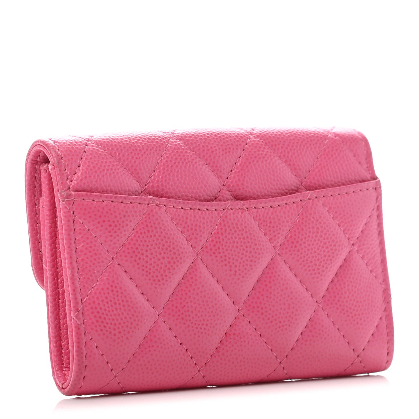 Caviar Quilted Flap Card Holder Wallet Pink