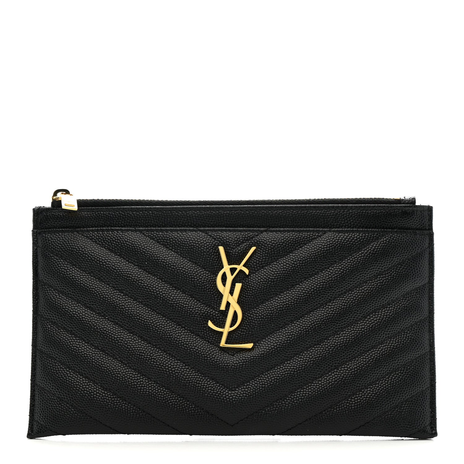 Saint Laurent Grain De Poudre Chevron Monogram Bill Pouch Black 1 of 9
