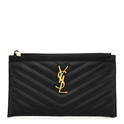 Saint Laurent Grain De Poudre Chevron Monogram Bill Pouch Black 1 of 9