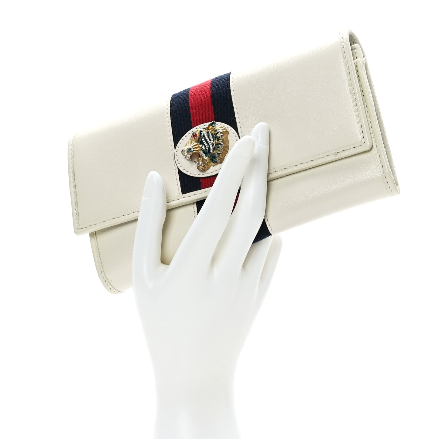 Calfskin Web Rajah Continental Wallet White