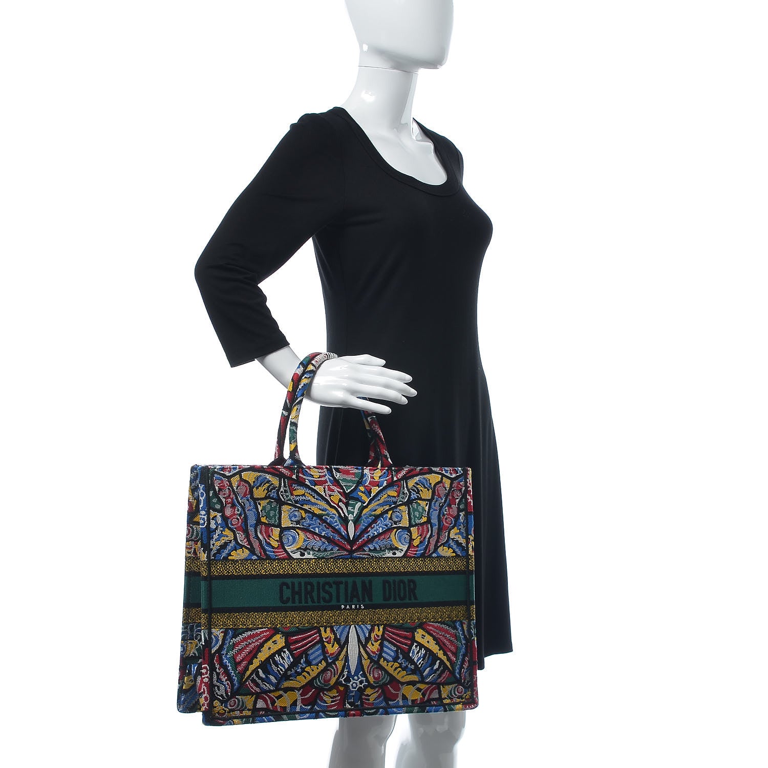 Christian Dior Canvas Embroidered Butterfly Book Tote Black Multicolor 2 of 8