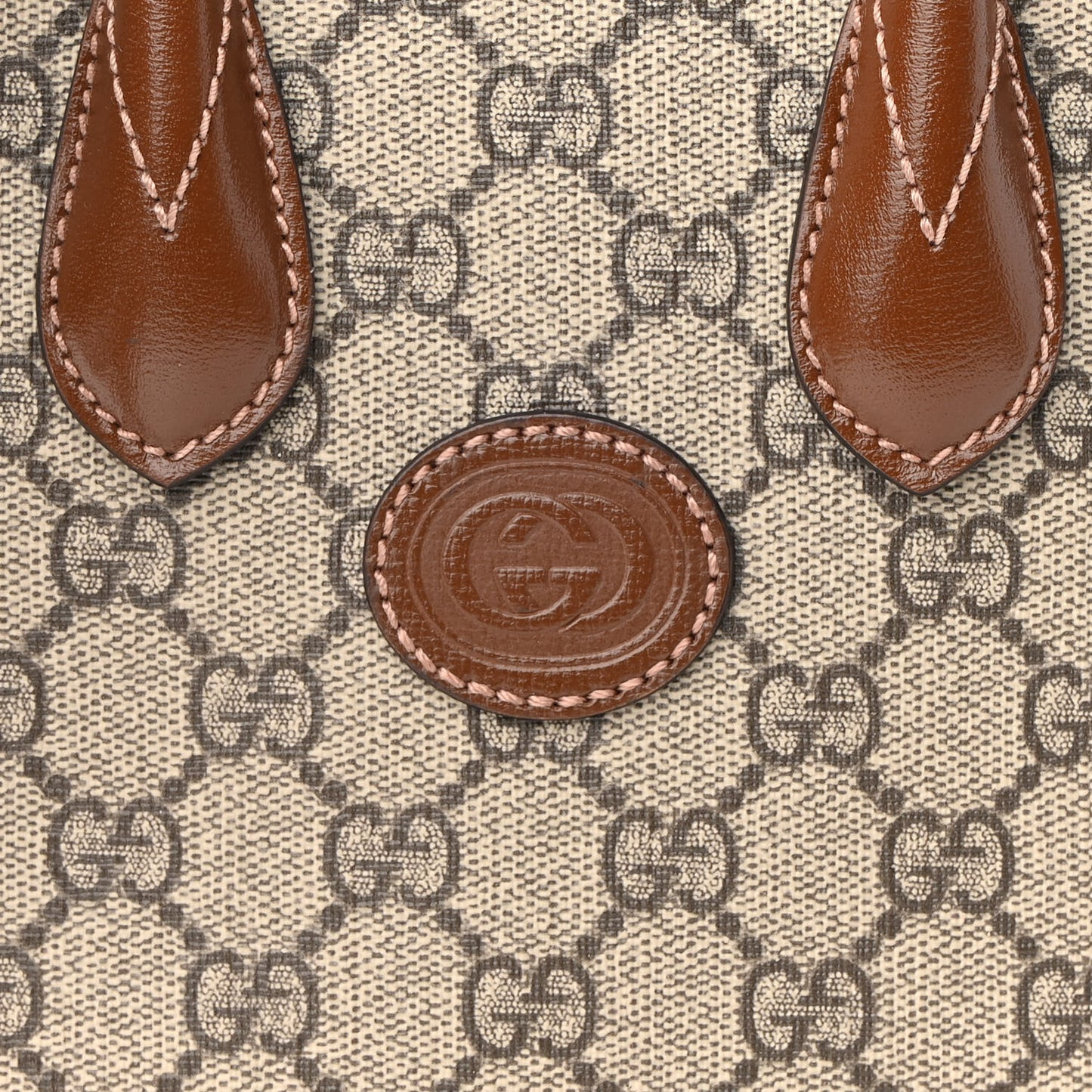GG Supreme Monogram Azalea Calfskin Mini Retro Interlocking G Tote Bag Beige Ebony Brown Sugar