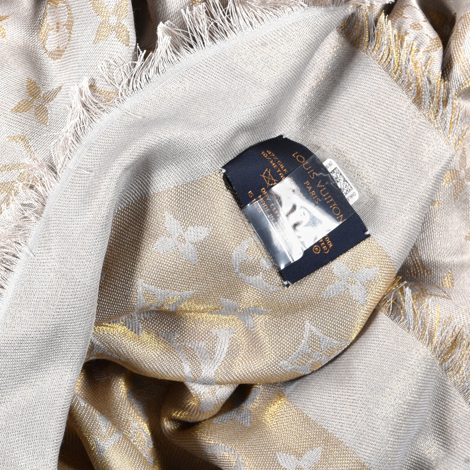 Louis Vuitton Silk Wool Monogram Shine Shawl Beige 4 of 4