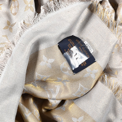 Louis Vuitton Silk Wool Monogram Shine Shawl Beige 4 of 4