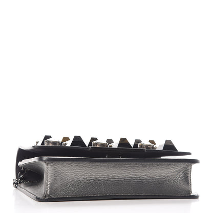 Fendi Glossy Calfskin Crystal Studded Tube Wallet On Chain Graphite 4 of 9