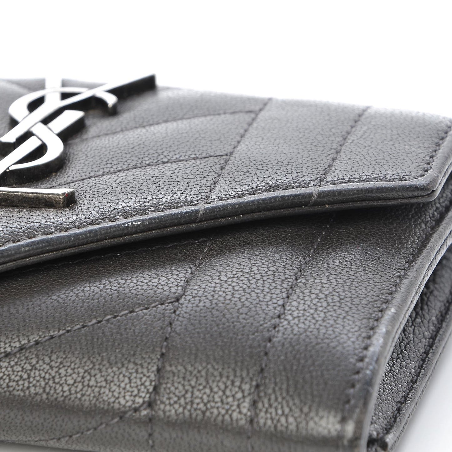 Lambskin Mixed Matelasse Chevron Small Monogram Envelope Wallet Coal