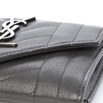 Saint Laurent Lambskin Mixed Matelasse Chevron Small Monogram Envelope Wallet Coal 8 of 8