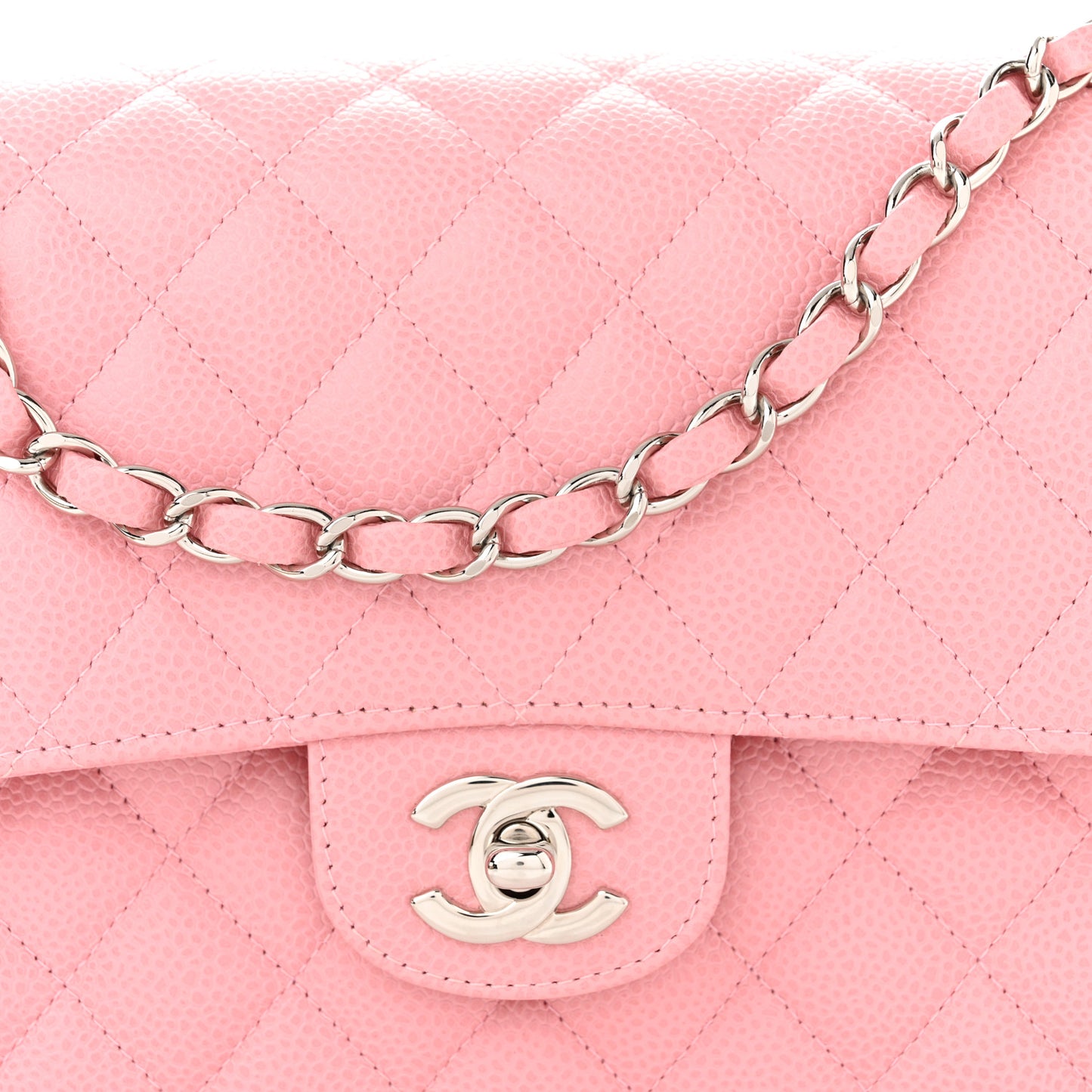 Caviar Quilted Medium Double Flap Pink