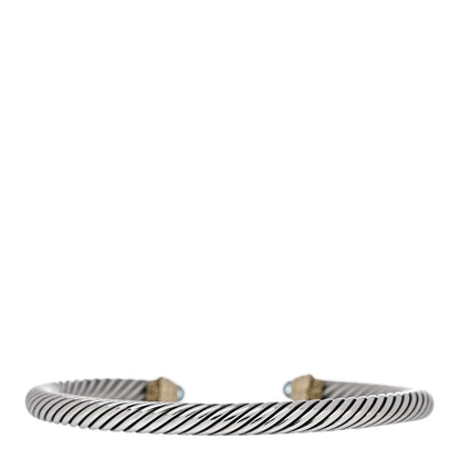 David Yurman Sterling Silver 14K Yellow Gold Blue Topaz 5mm Cable Classics Petite Color Bracelet 2 of 3
