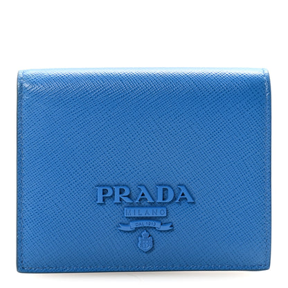 Prada Saffiano Shine Monochrome Bi-Fold Wallet Bleuette 1 of 6