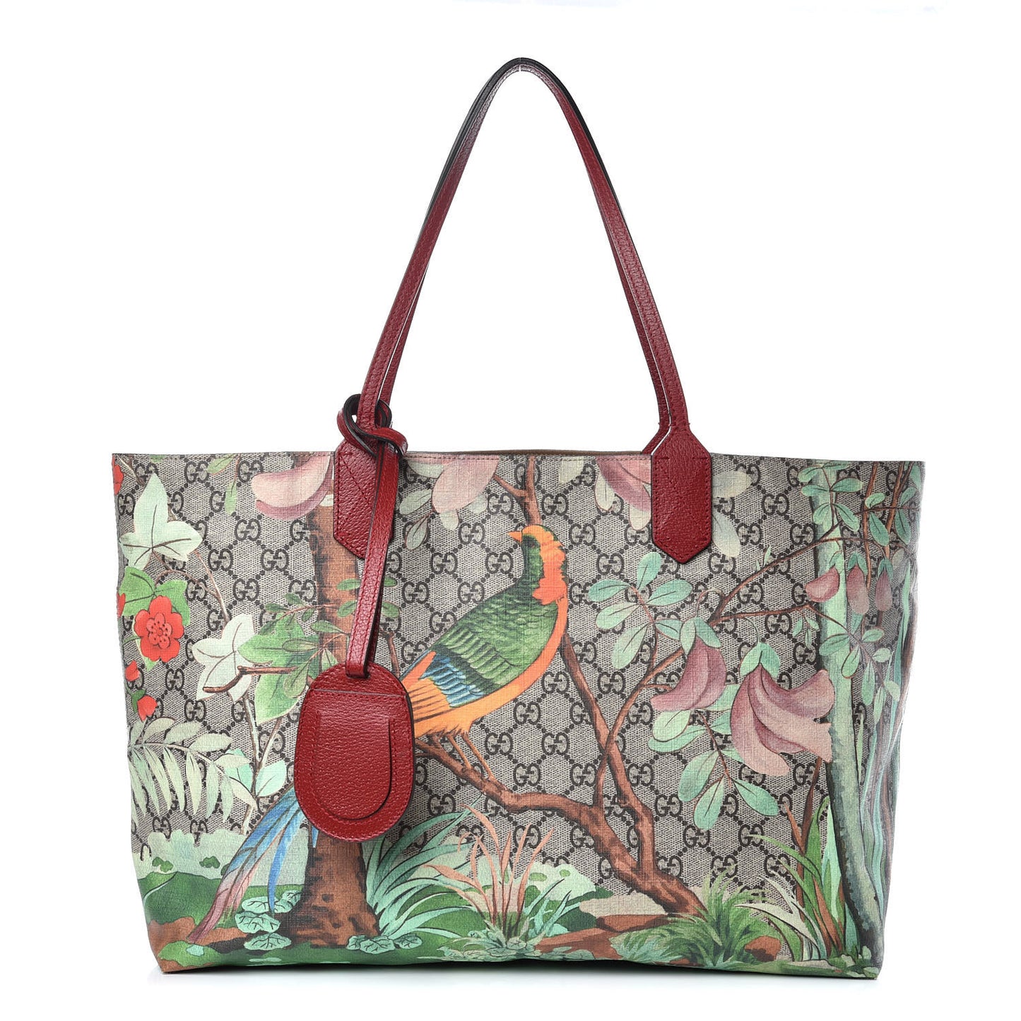 GG Supreme Monogram Tian Medium Shopping Tote Beige Multicolor Red