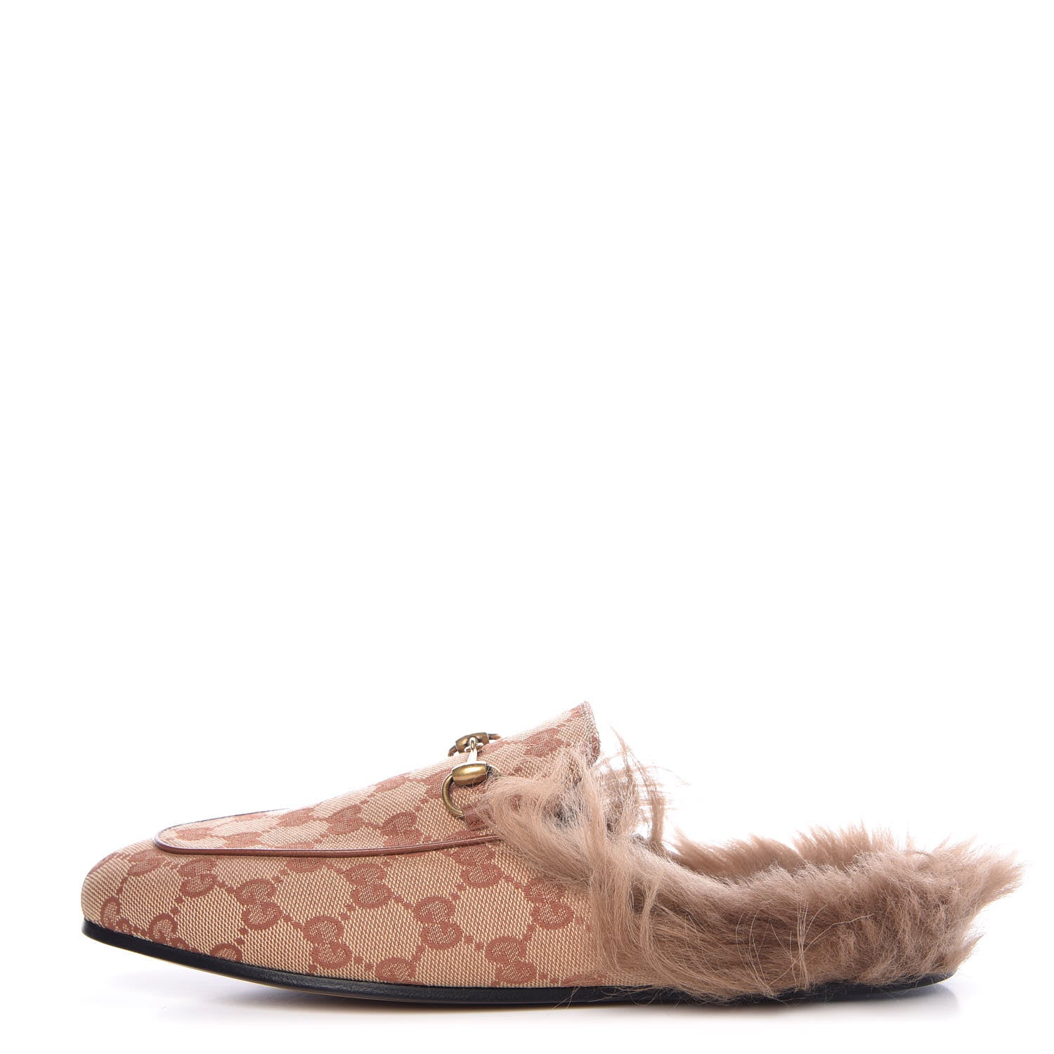 Gucci GG Monogram Fur Womens Princetown Slippers 39 Beige Ruggine Rust 1 of 8
