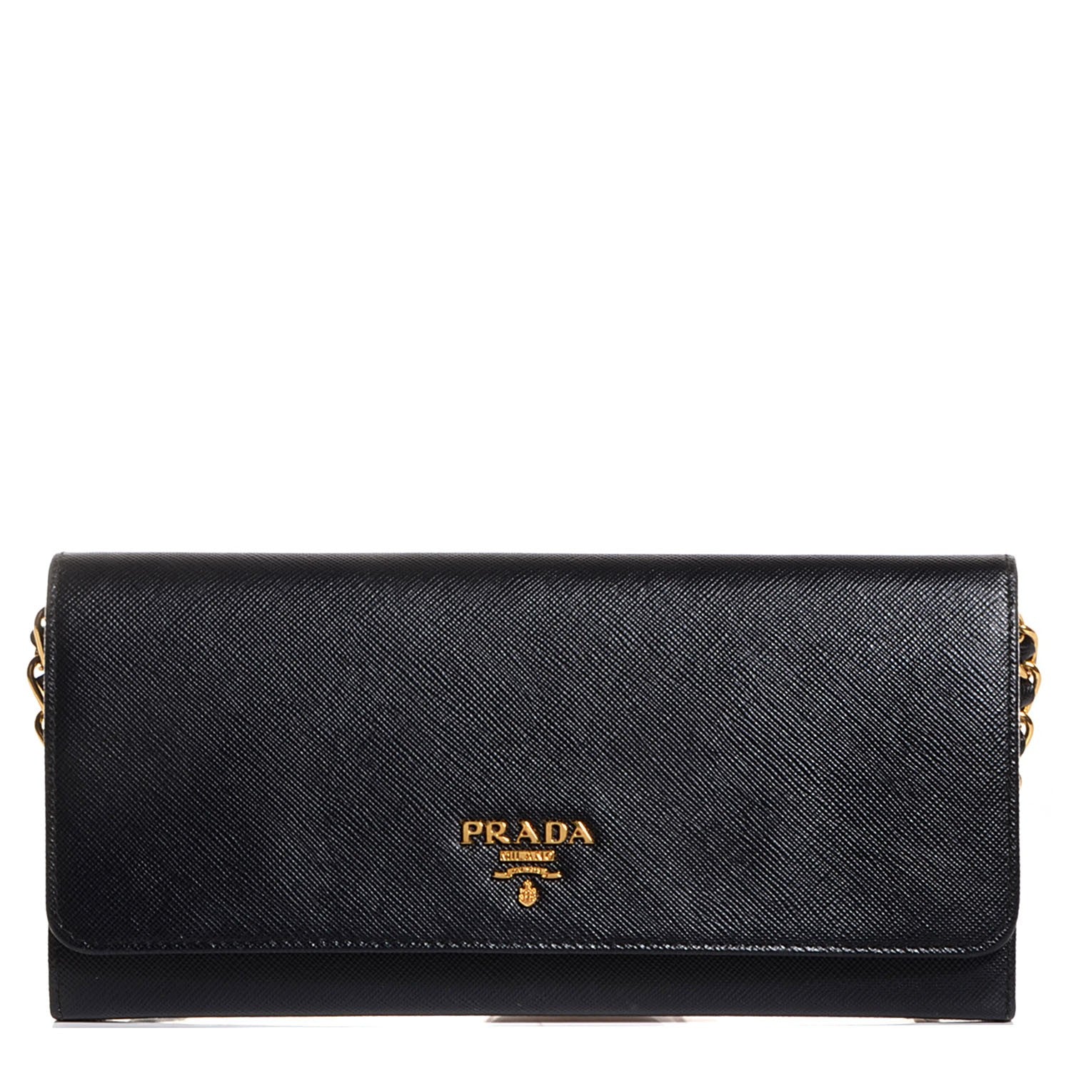 Prada Saffiano Metal Oro Chain Wallet Nero Black 1 of 10