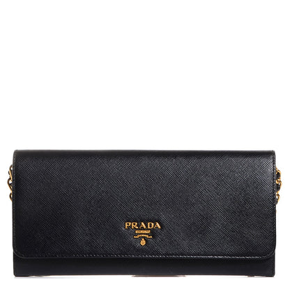 Prada Saffiano Metal Oro Chain Wallet Nero Black 1 of 10