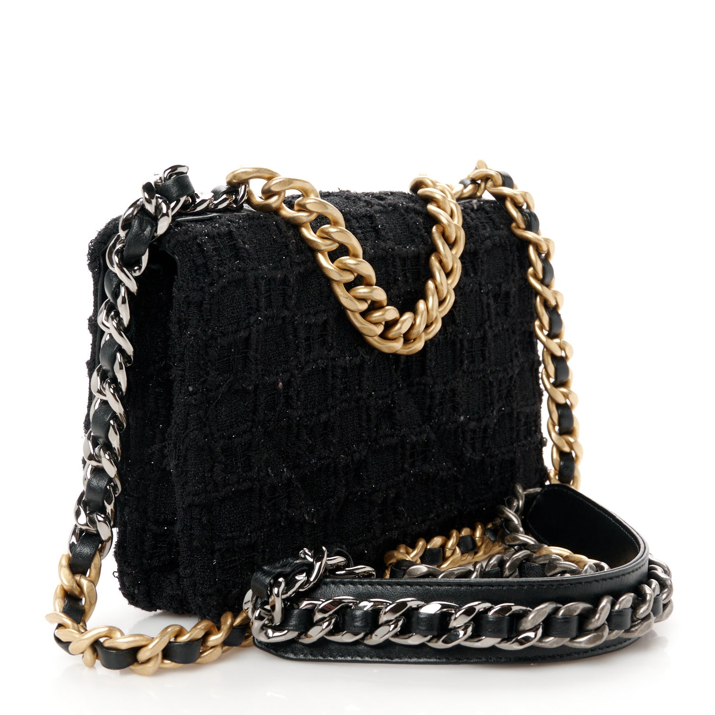 Tweed Quilted Chanel 19 Wallet On Chain WOC Black