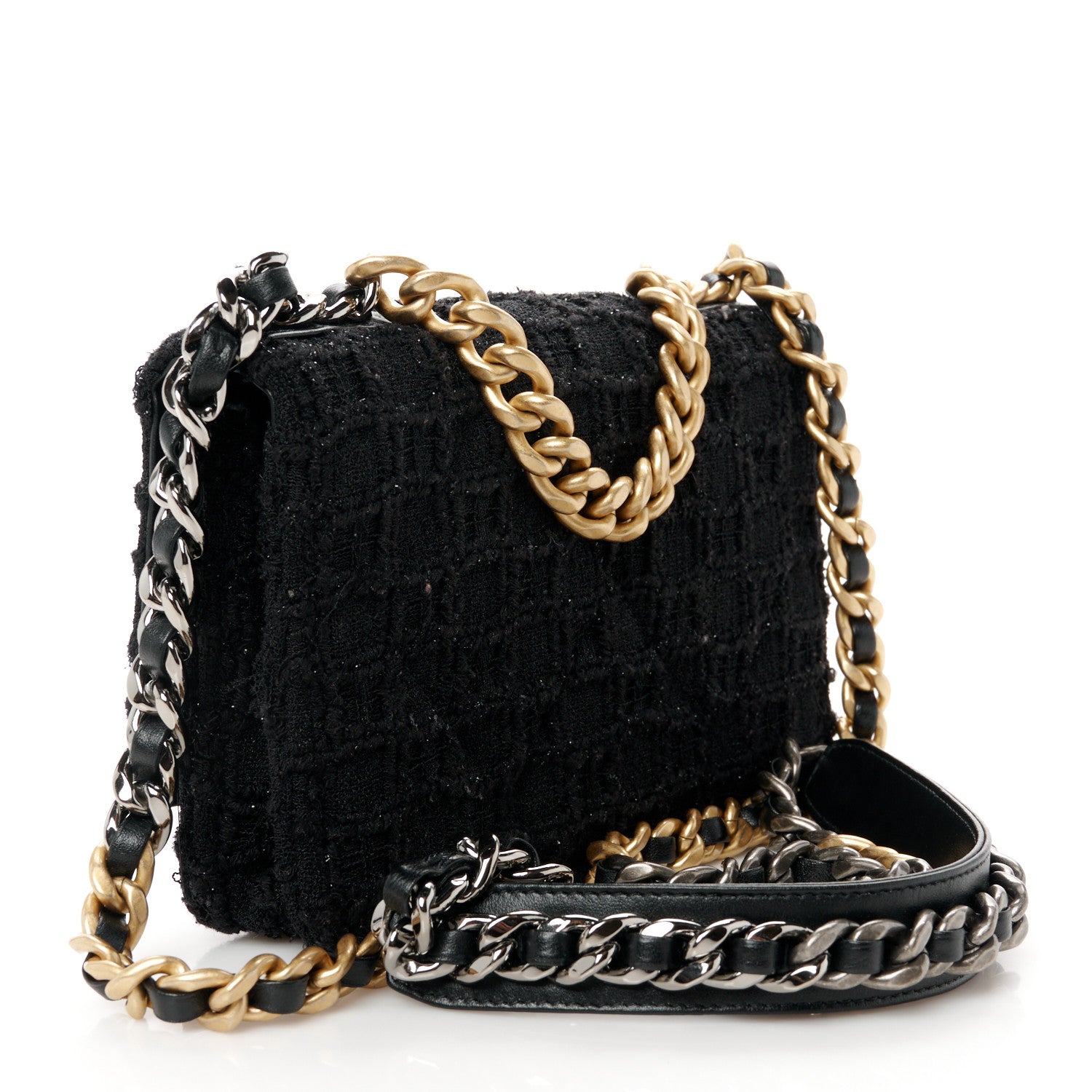 Chanel Tweed Quilted Chanel 19 Wallet On Chain WOC Black 3 of 11