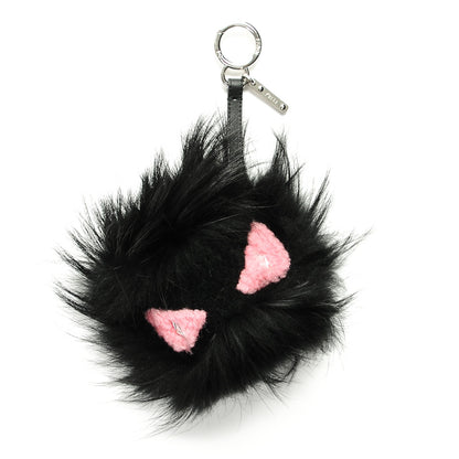Fendi Fox Fur Shearling Crystal Pinky Punky Monster Bag Bug Charm Black Bubblegum 1 of 3