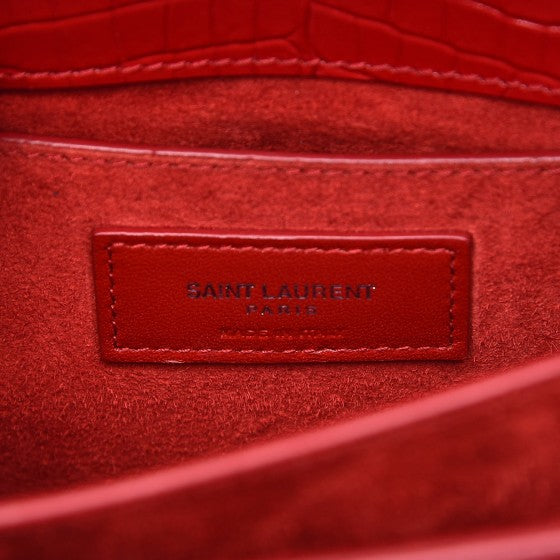 Calfskin Crocodile Embossed Medium Monogram Sunset Rouge Eros
