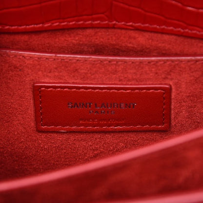 Saint Laurent Calfskin Crocodile Embossed Medium Monogram Sunset Rouge Eros 6 of 9
