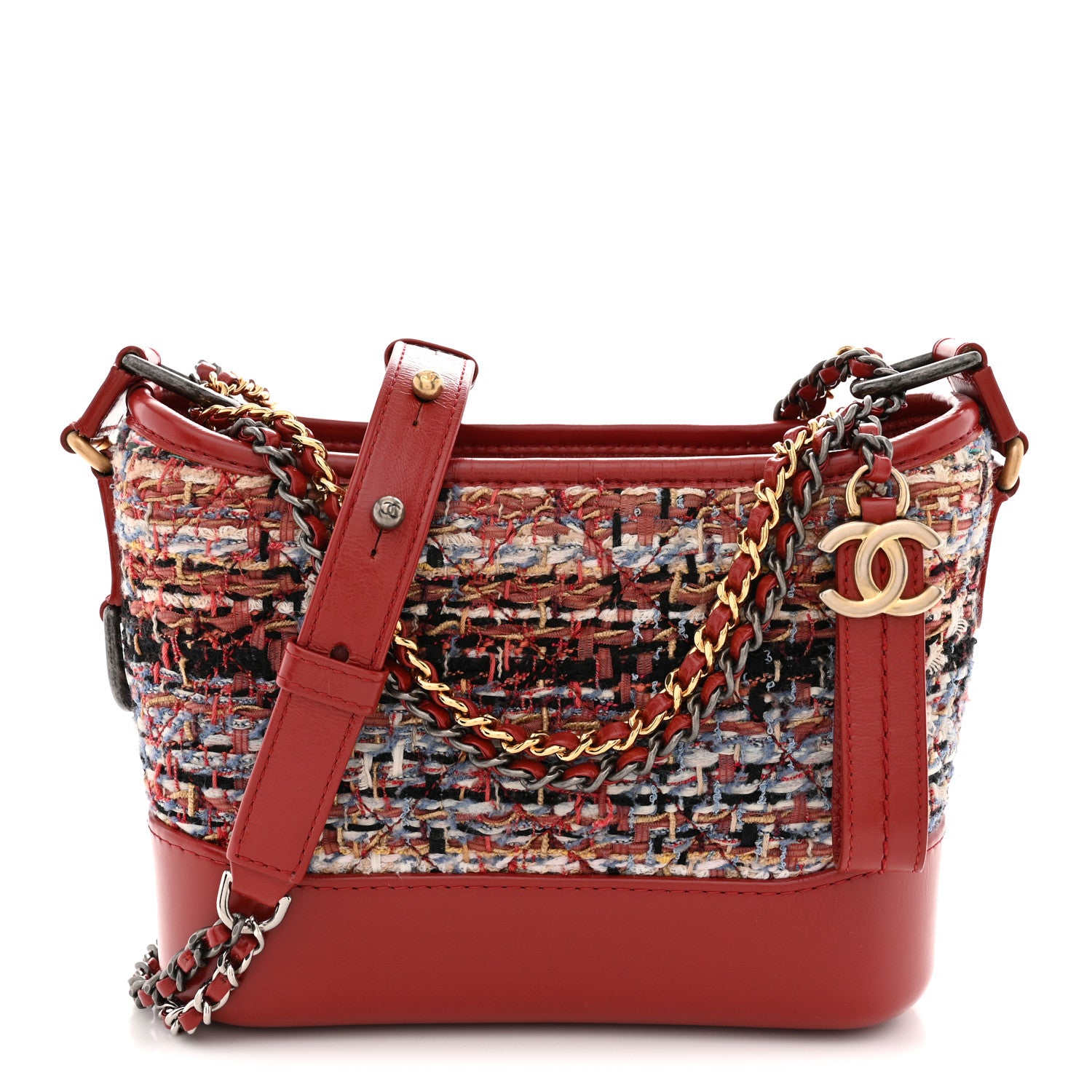 Chanel Tweed Calfskin Small Gabrielle Hobo Red 1 of 10