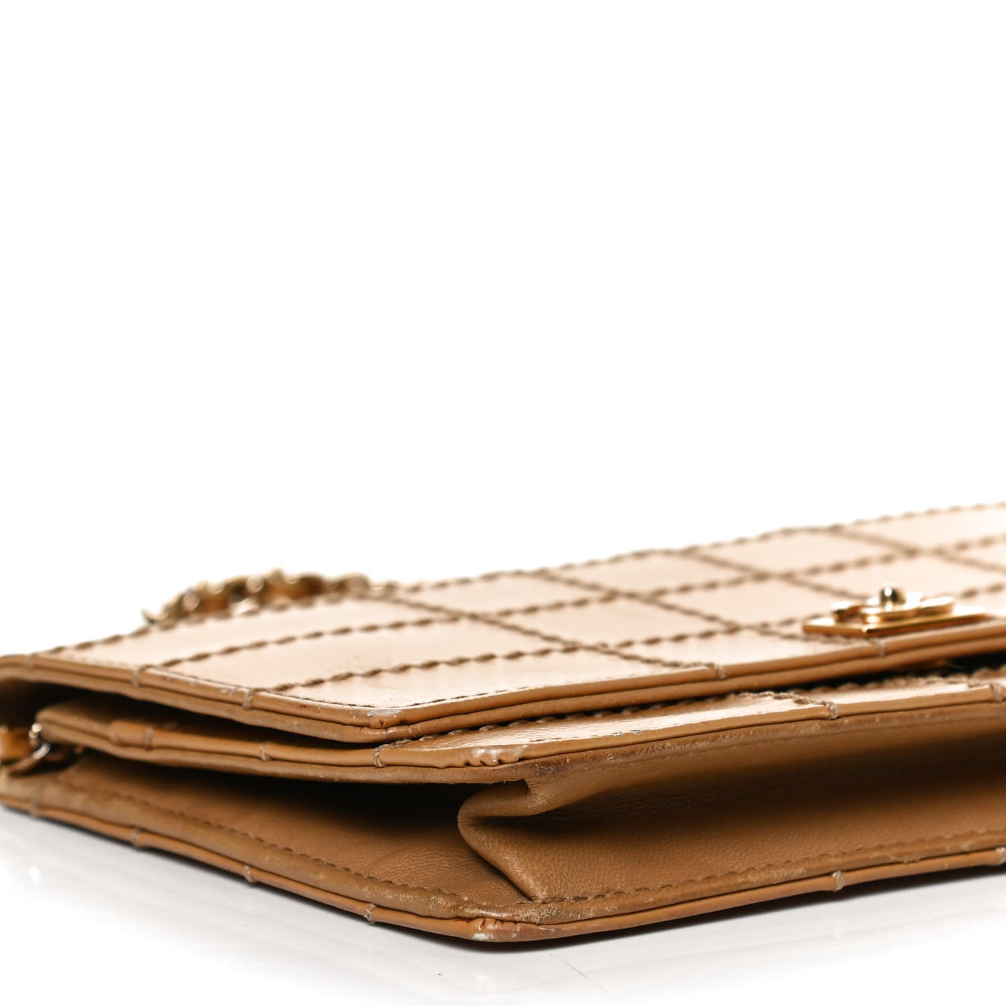 Calfskin Square Stitched Wallet On Chain WOC Beige
