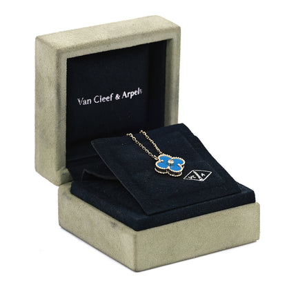 Van Cleef & Arpels 18K Yellow Gold Diamond Celestial Blue Sevres Porcelain Vintage Alhambra Pendant Necklace 7 of 8