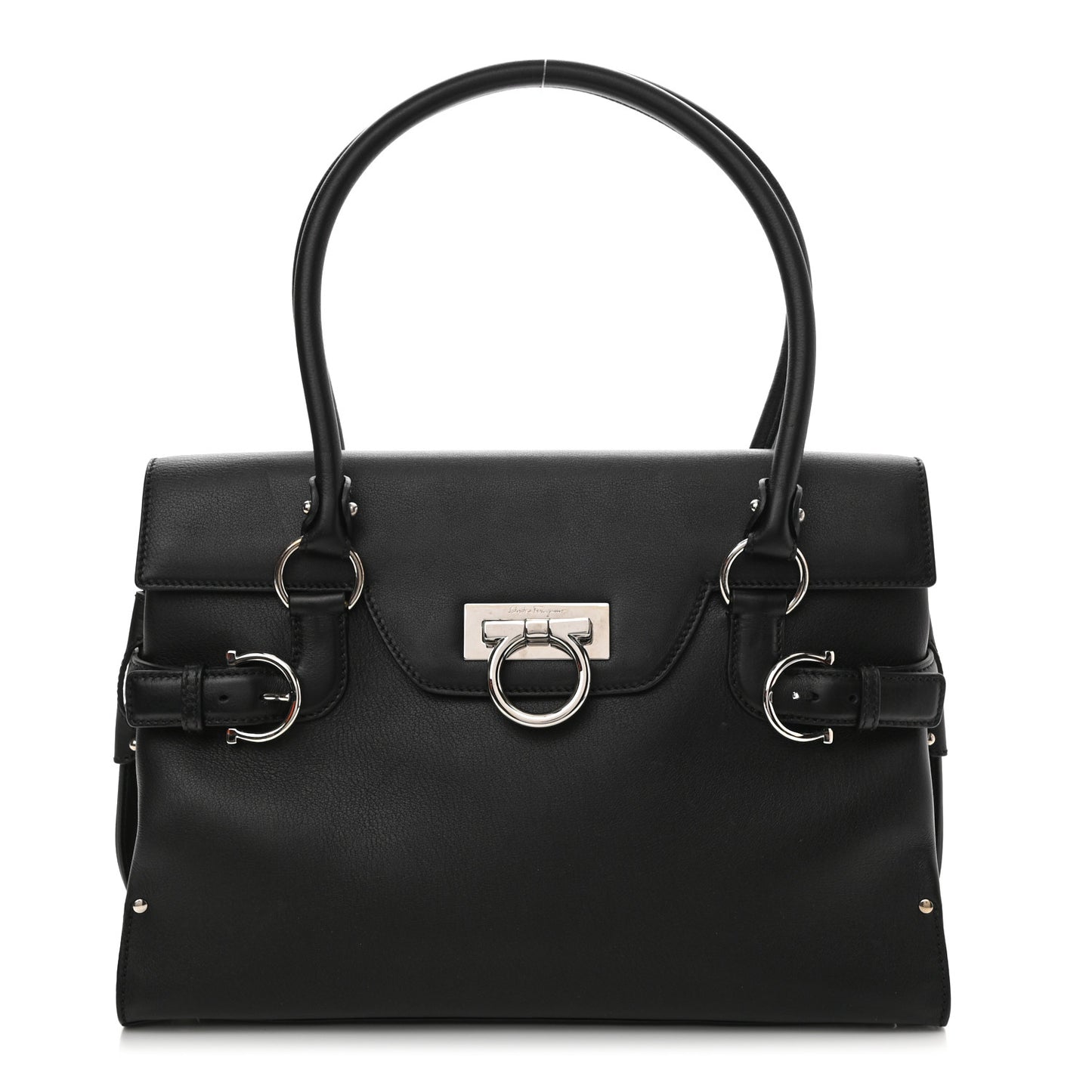 Calfskin Gancini Top Handle Satchel Black