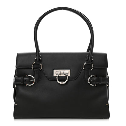 Salvatore Ferragamo Calfskin Gancini Top Handle Satchel Black 1 of 10