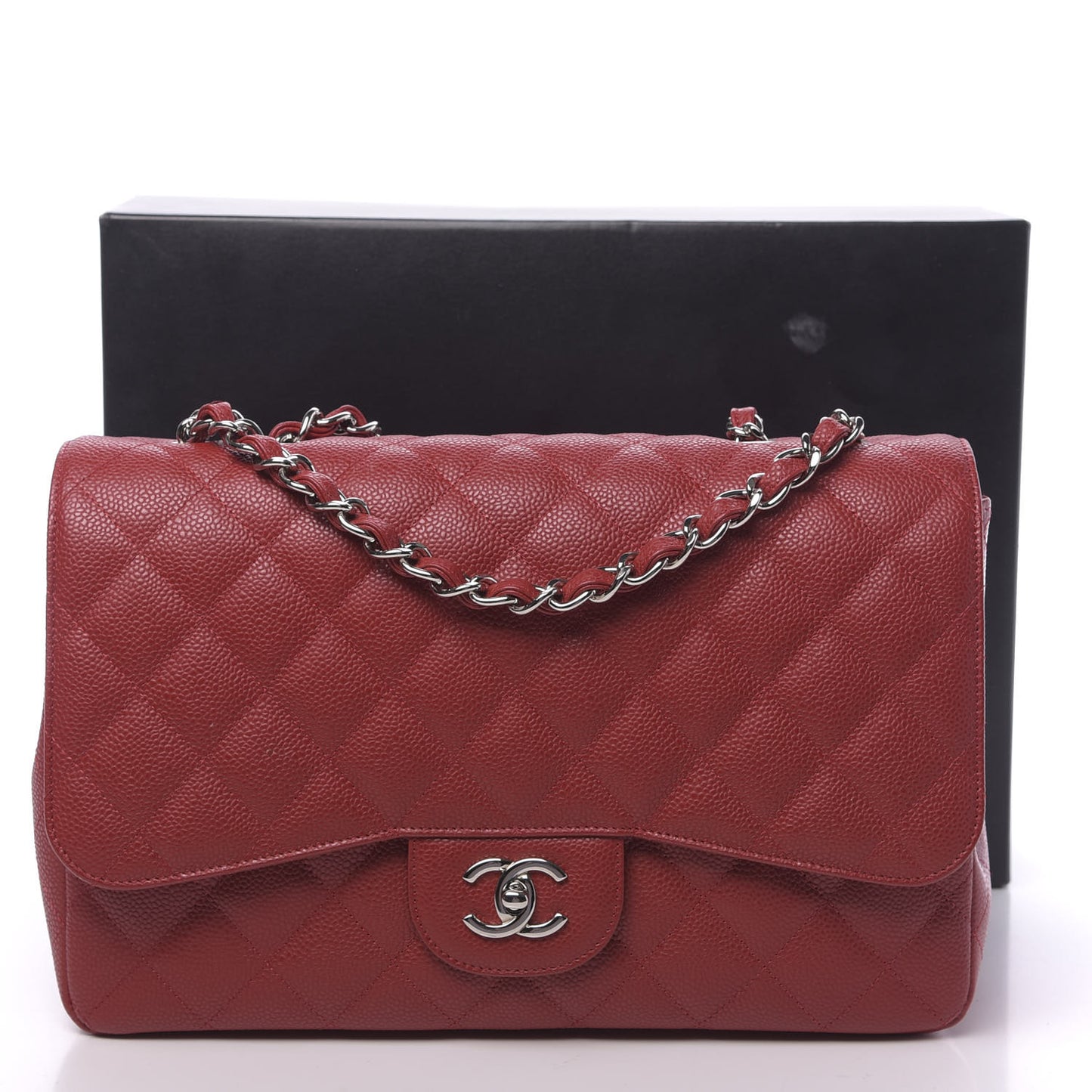 Caviar Quilted Jumbo Single Flap Red