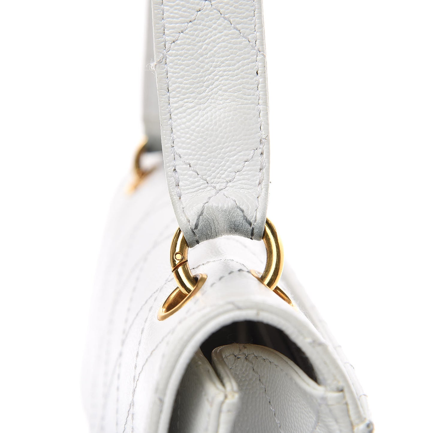 Caviar Stitched Flap Shoulder Bag White