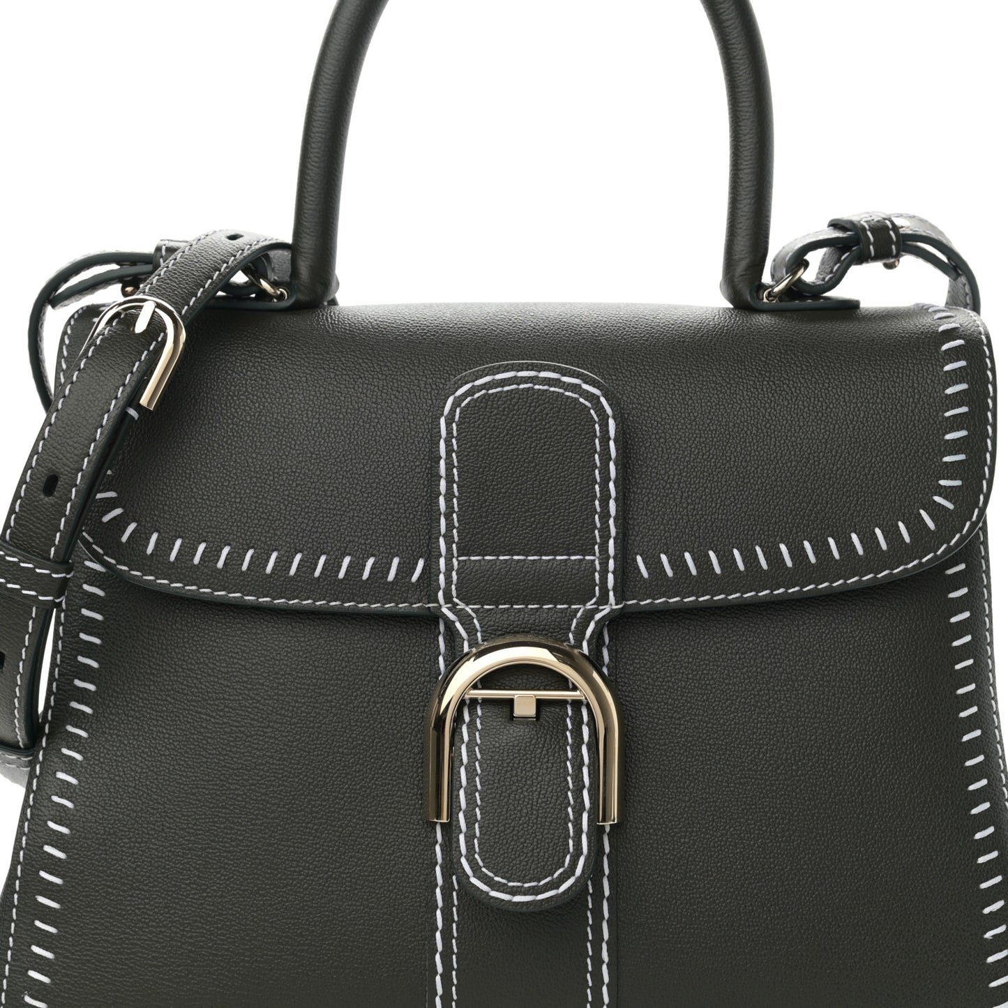 Grained Calfskin Rodeo Surpique MM Brillant Satchel British Green