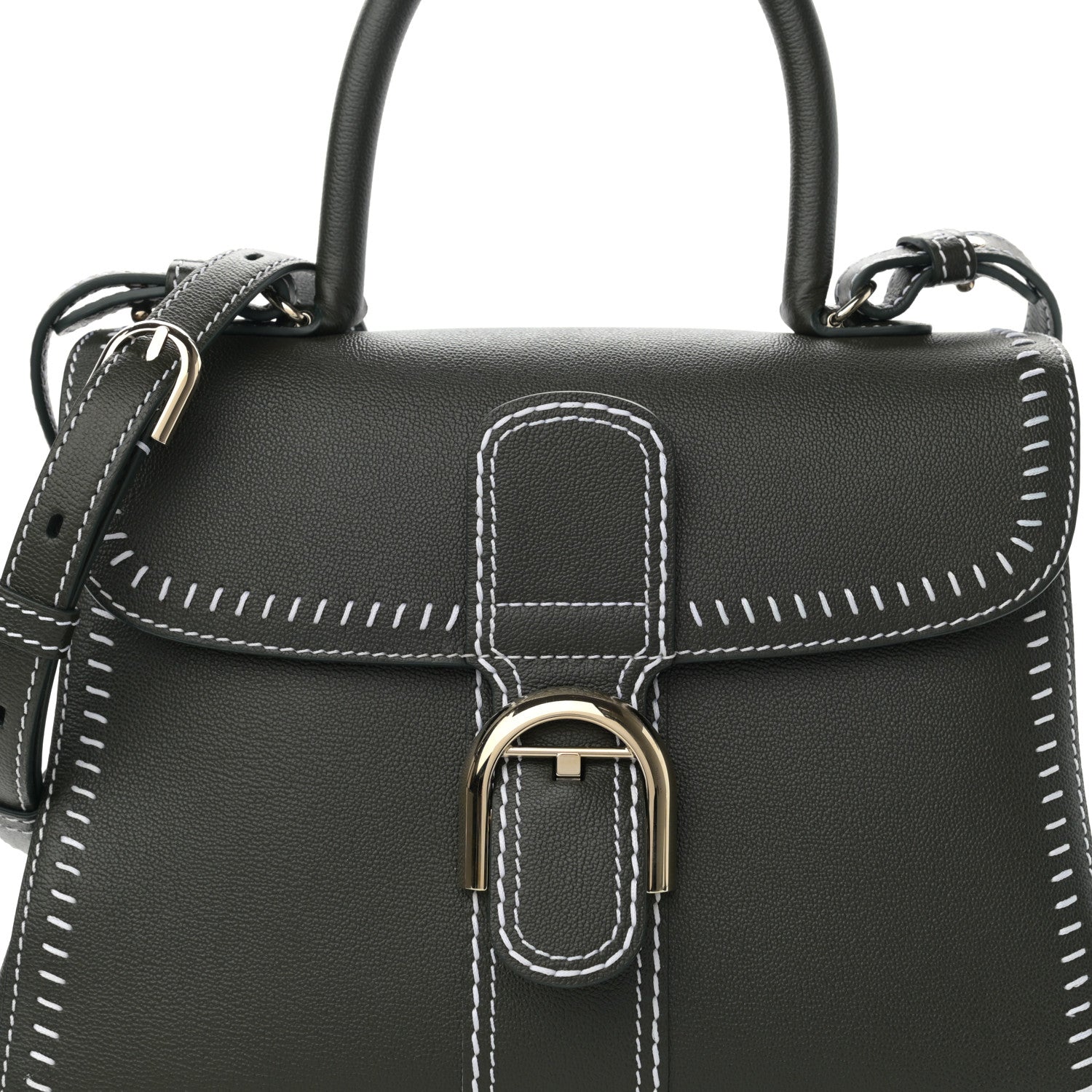 Delvaux Grained Calfskin Rodeo Surpique MM Brillant Satchel British Green 8 of 10