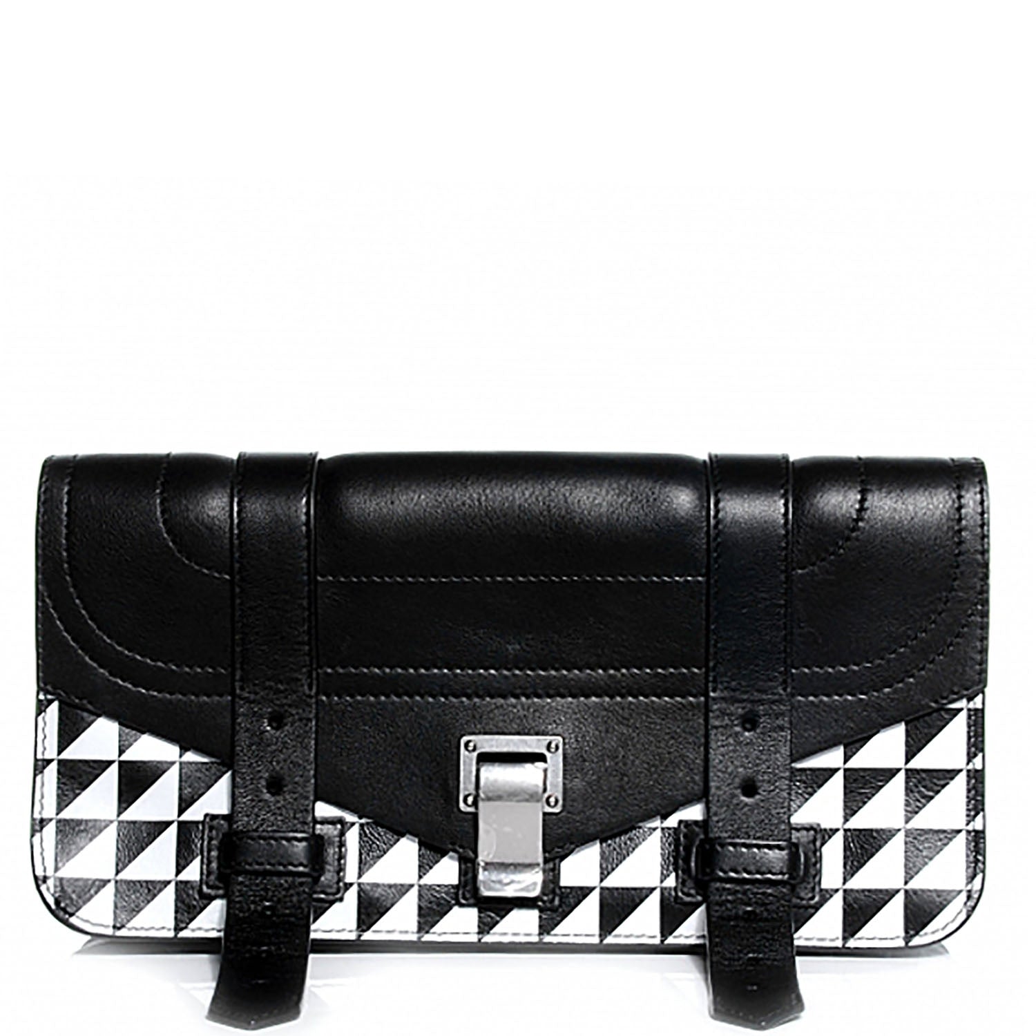 Proenza Schouler Leather PS1 Pochette Clutch Triangle Print Black White 1 of 8