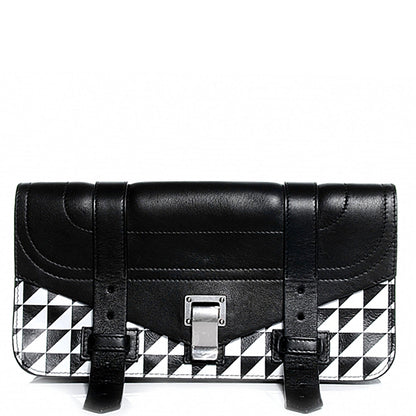 Proenza Schouler Leather PS1 Pochette Clutch Triangle Print Black White 1 of 8
