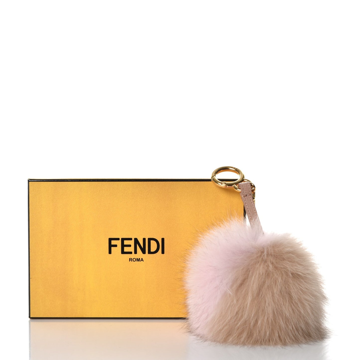 Fox Fur Vitello Elite Bi-Color Pom Pom Bag Charm Rosa Cammello Cipria
