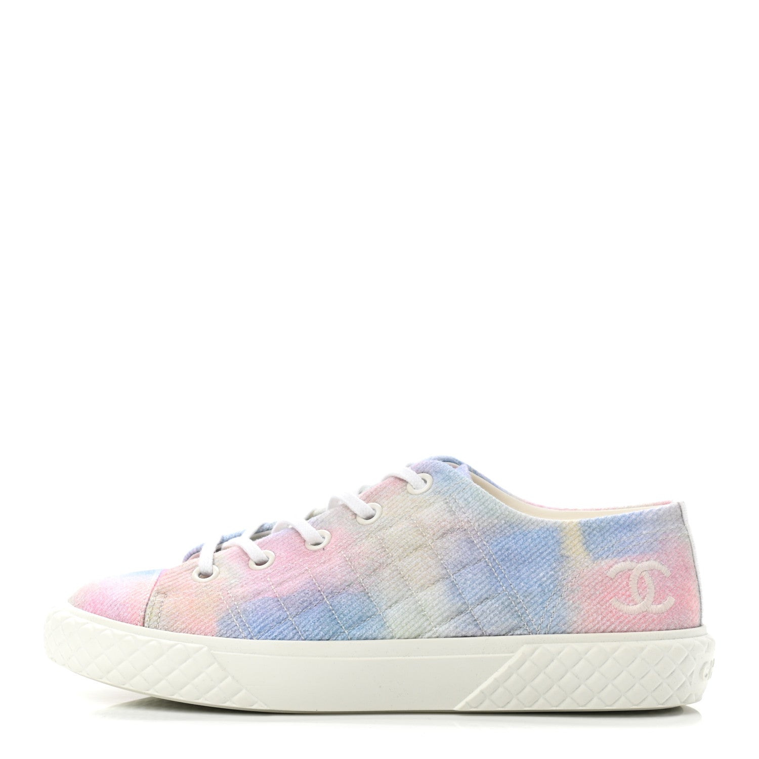 Chanel Printed Canvas CC Sneakers 39.5 Green Pink Blue White 1 of 8