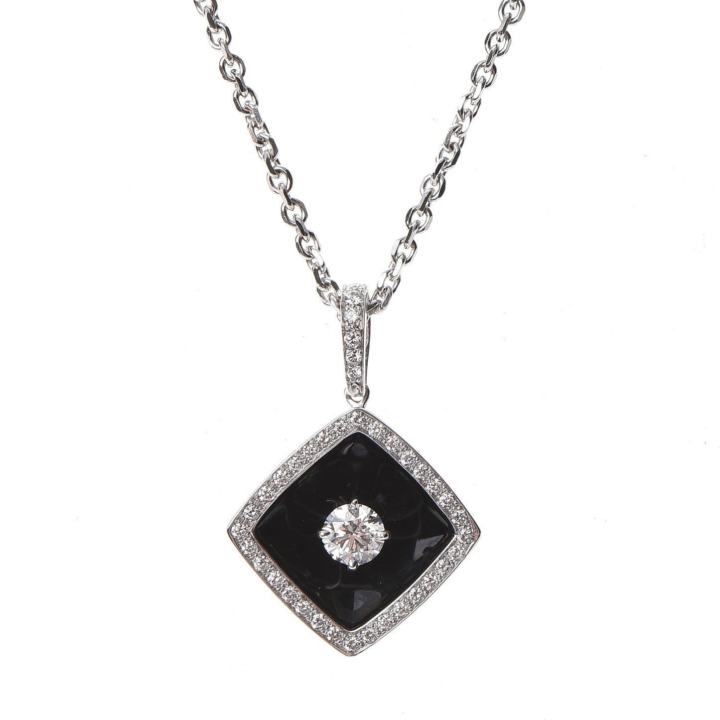 18K White Gold Diamond Ceramic Pendant Necklace Black