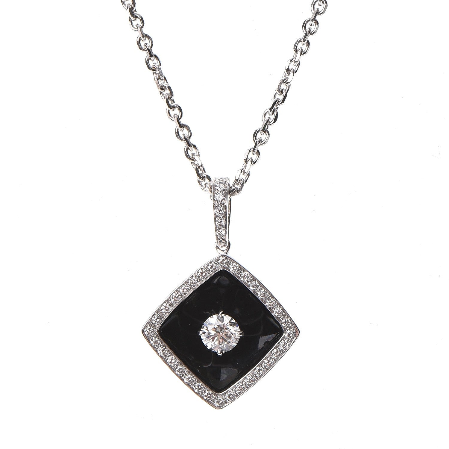 Chanel 18K White Gold Diamond Ceramic Pendant Necklace Black 3 of 5