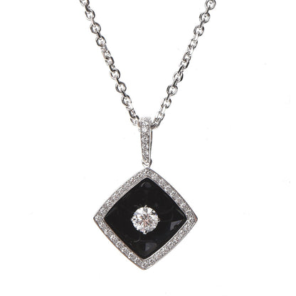 Chanel 18K White Gold Diamond Ceramic Pendant Necklace Black 3 of 5