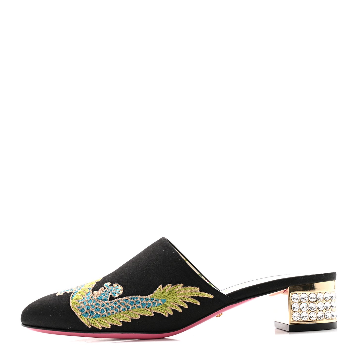 Satin Dragon Embroidered Candy Mules 36.5 Black