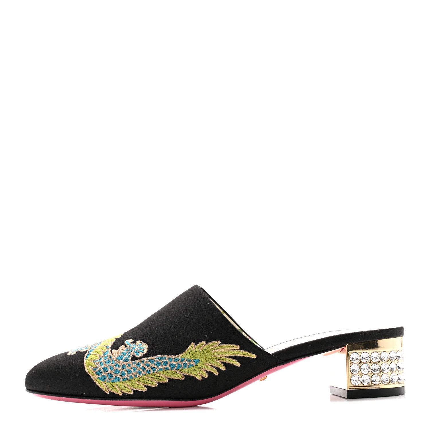 Gucci Satin Dragon Embroidered Candy Mules 36.5 Black 1 of 9