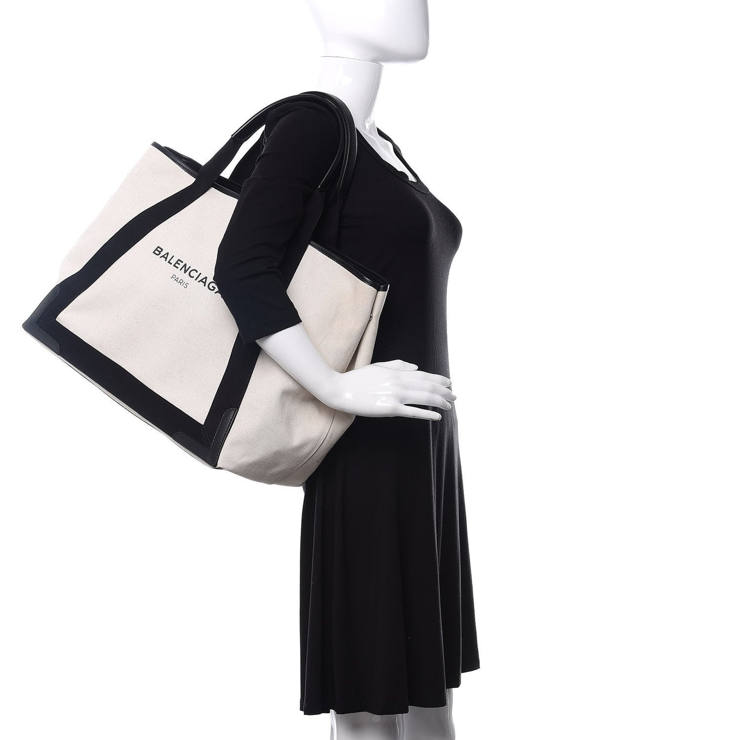 Cotton Canvas Calfskin M Navy Cabas Natural Black