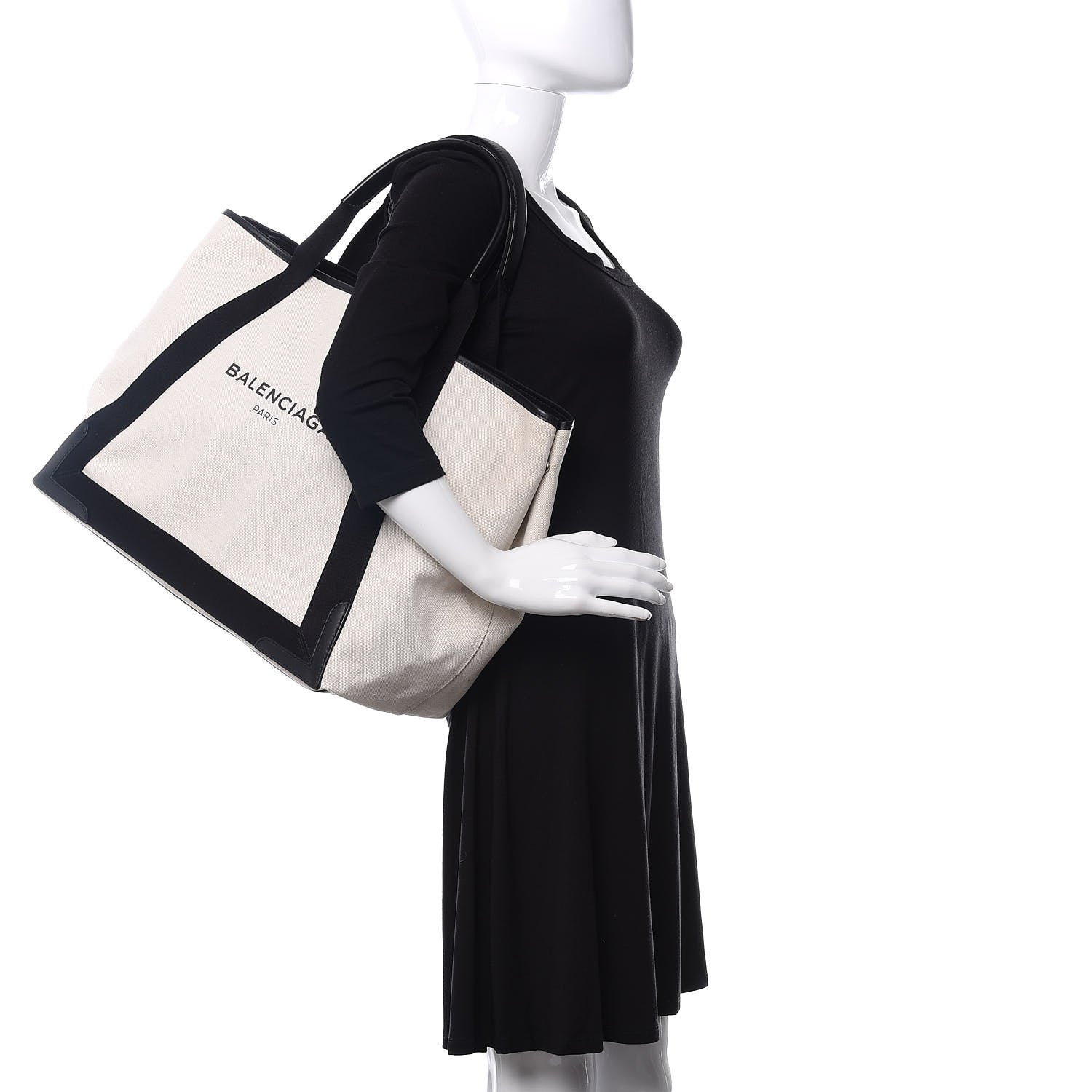 Balenciaga Cotton Canvas Calfskin M Navy Cabas Natural Black 2 of 13