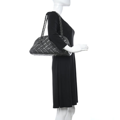 Chanel Aged Calfskin Quilted Medium Just Mademoiselle Bowling Bag Grey 2 of 11